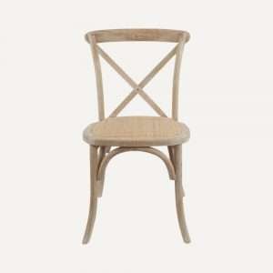 Crossback Chair aus hellem Holz mit Rattansitz mieten für Hochzeit und Event
