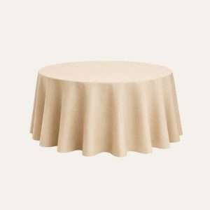 Rundes Tischtuch Beige 330 cm Durchmesser mieten Tischwäsche Hochzeit
